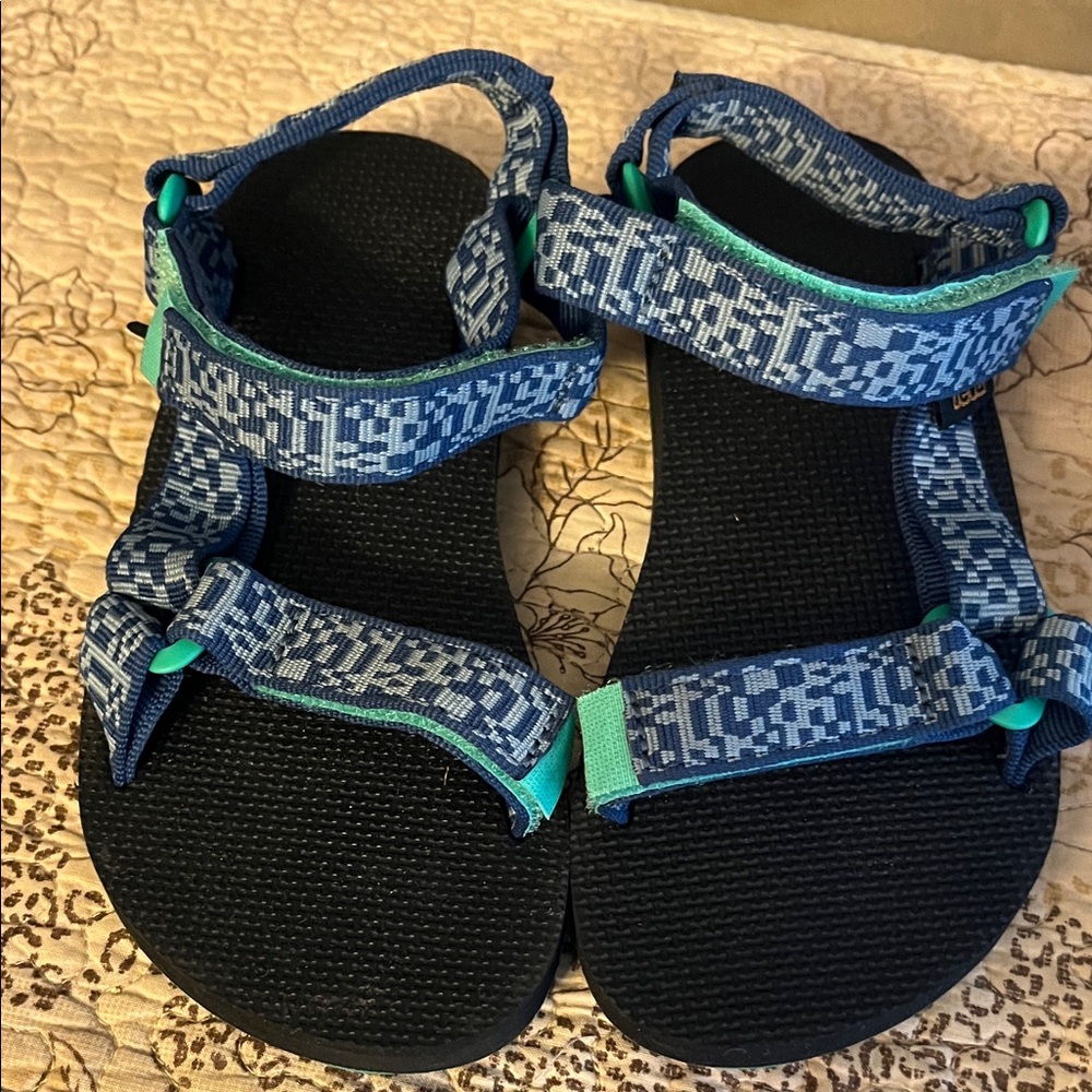 Teva Kids Blue Patterned Strap Sandals with Teal Accents